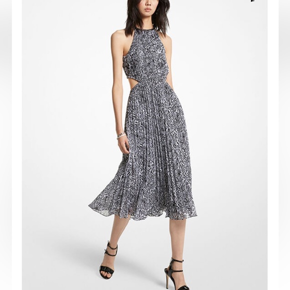 Michael Kors Zebra Print Pleated Georgette Cutout Dress ✨brand new✨ - Picture 1 of 16